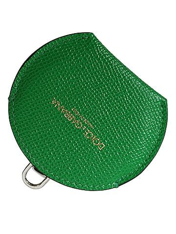 Dolce & Gabbana Basic Green Calfskin Leather Round Logo Hand Mirror Women's Holder (view 1)