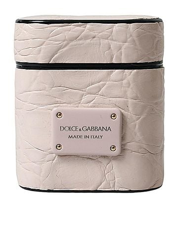 Dolce & Gabbana Basic Light Pink Calf Leather Metal Logo Plaque Airpods Women's Case (view 1)