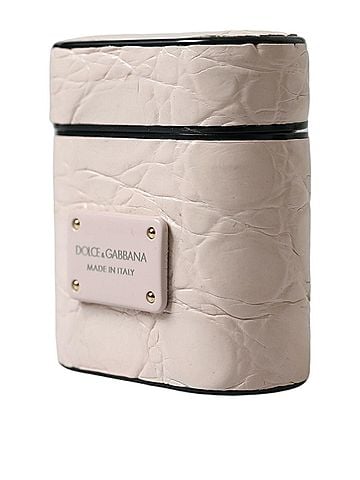 Dolce & Gabbana Basic Light Pink Calf Leather Metal Logo Plaque Airpods Women's Case (view 2)