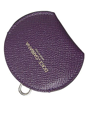 Dolce & Gabbana Basic Purple Calfskin Leather Round Logo Hand Mirror Women's Holder (view 1)