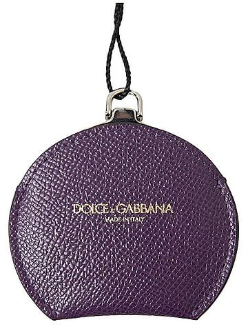 Dolce & Gabbana Basic Purple Calfskin Leather Round Hand Mirror Women's Holder (view 1)