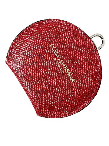 Dolce & Gabbana Basic Red Calfskin Leather Round Logo Hand Mirror Women's Holder (view 1)