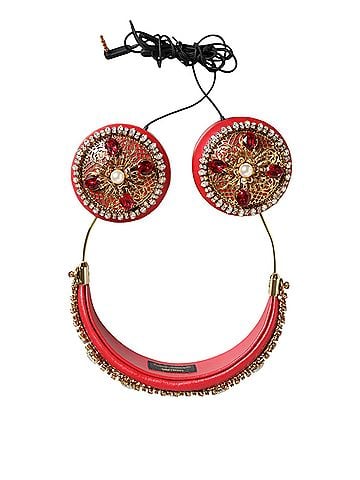 Dolce & Gabbana Basic Red Nappa Leather Floral Crystal Women's Headphone (view 1)