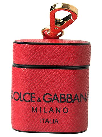 Dolce & Gabbana Basic Red Black Calf Leather Logo Print Strap Airpods Women's Case (view 1)