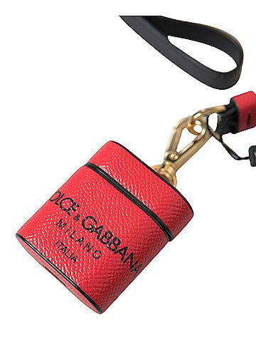 Dolce & Gabbana Basic Red Black Calf Leather Logo Print Strap Airpods Women's Case (view 2)