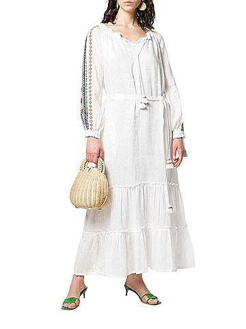 Tory Burch Embroidered Linen Peasant Maxi Casual Dress (view 1)