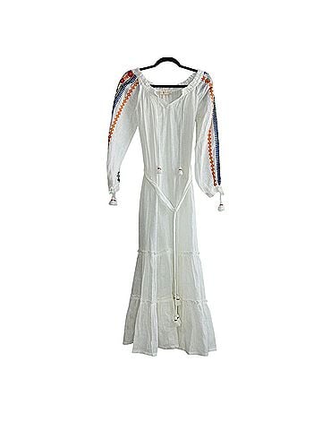 Tory Burch Embroidered Linen Peasant Maxi Casual Dress (view 2)