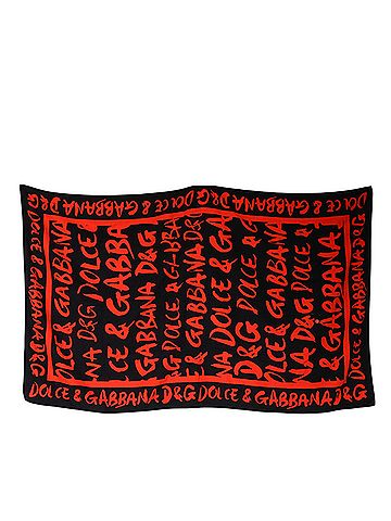 Dolce & Gabbana Basic Black Red Logo Print Cotton Beach Women's Towel (view 1)
