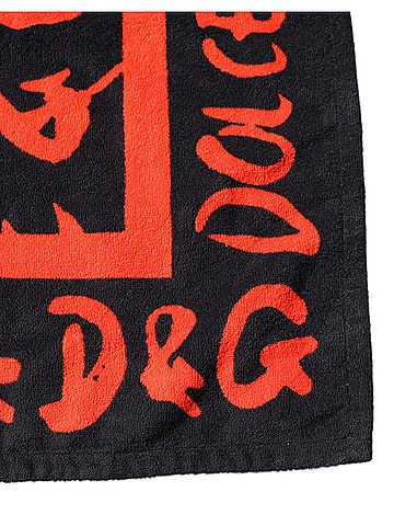 Dolce & Gabbana Basic Black Red Logo Print Cotton Beach Women's Towel (view 2)
