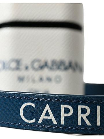 Dolce & Gabbana Basic White Blue Calf Leather Logo Print Strap Airpods Women's Case (view 2)