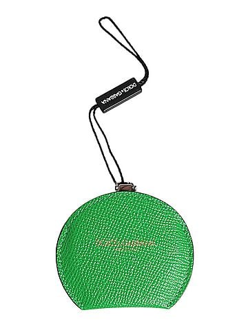 Dolce & Gabbana Basic Green Calfskin Leather Round Logo Hand Mirror Women's Holder (view 1)
