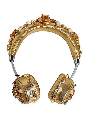 Dolce & Gabbana Basic Gold Leather Floral Crystal Angel Headset Women's Headphones (view 1)