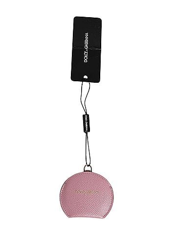 Dolce & Gabbana Basic Pink Calfskin Leather Round Logo Hand Mirror Women's Holder (view 1)