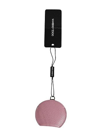 Dolce & Gabbana Basic Pink Calfskin Leather Round Logo Hand Mirror Women's Holder (view 2)