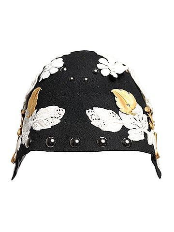 Dolce & Gabbana Basic Black Wool White Floral Gold Leaf Cloche Women's Hat (view 1)