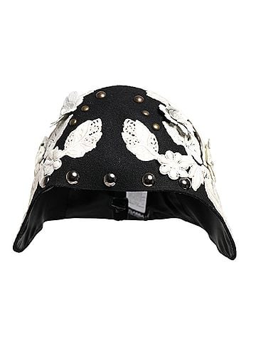 Dolce & Gabbana Basic Black Wool White Floral Gold Leaf Cloche Women's Hat (view 2)