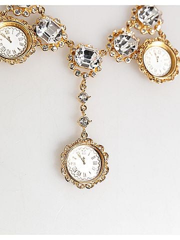 Dolce & Gabbana Basic Gold Crystal Clock Pendant Statement Jewelry Women's Necklace (view 2)