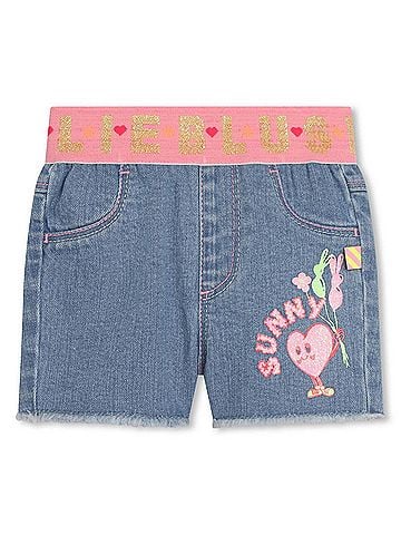 Billie Blush Baby Girls Denim Shorts With Elastic Logo Waist (view 1)
