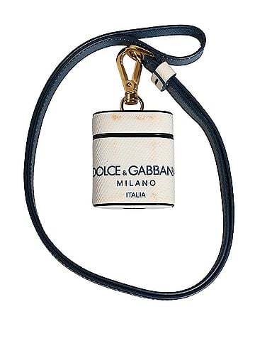 Dolce & Gabbana Basic White Calf Leather Logo Flip Holder Strap Airpods Women's Case (view 1)