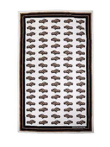 Dolce & Gabbana Basic Towel White Cotton Car Graphic Print 115cm x 180cm Women's Beach (view 1)