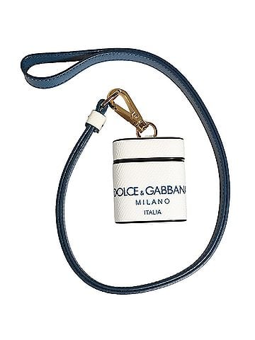 Dolce & Gabbana Basic White Calf Leather Logo Flip Holder Strap Airpods Women's Case (view 1)