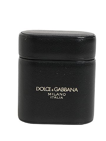 Dolce & Gabbana Basic Black Calf Leather Logo Print Flip Holder Airpods Women's Case (view 1)