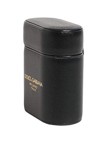 Dolce & Gabbana Basic Black Calf Leather Logo Print Flip Holder Airpods Women's Case (view 2)