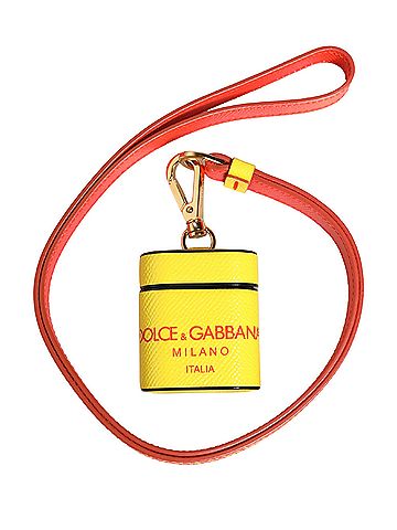 Dolce & Gabbana Basic Yellow Calf Leather Logo Flip Holder Strap Airpods Women's Case (view 1)
