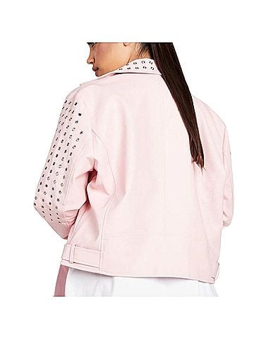 Azalea Wang Azalea Wang Plus Rosalita Grommet Pink Faux Leather Moto Faux Leather Jacket (view 2)