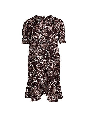 Chloé Chloe Flared Skirt Floral Dress in Brown Silk (view 1)