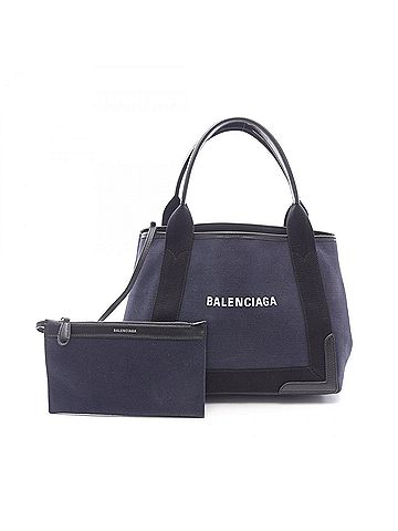Balenciaga Balenciaga Navy Cabas S Tote Bag, Canvas and Leather, Women's, Navy/Black, 339933 (view 1)