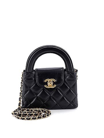 Chanel Kelly Top Handle Shopping Bag Quilted Shiny Aged Calfskin Nano (view 1)