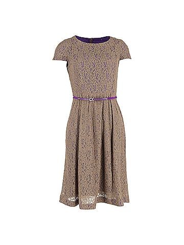 Max Mara  Max Mara Belted Lace Midi Dress in Brown Polyester (view 1)