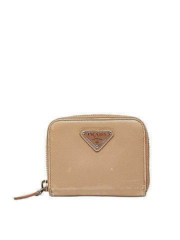Prada Prada Triangle Logo Plate Wallet/Coin Case, Business Card Case/Card Coin Purse 1M0268, Beige Saffiano Leather, Women's, PRADA (view 1)