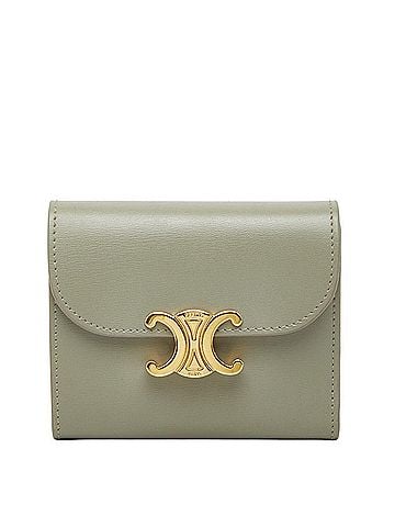 Céline Celine Triomphe Compact Wallet, Tri-fold Golden Khaki and Green Leather, Women's, CELINE (view 1)