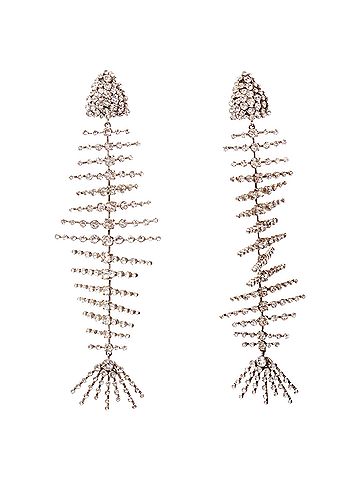 Saint Laurent Saint Laurent Crystal Spiral Fish Bone Dangling Clip On Earrings (view 2)