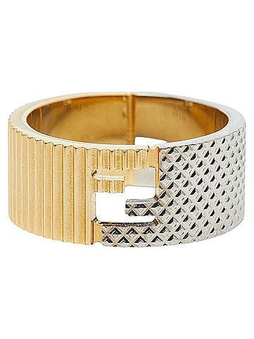 Fendi Fendi FF Logo Ring #M 7AJ774 Gold and Silver Plated Metal Men's FENDI (view 1)