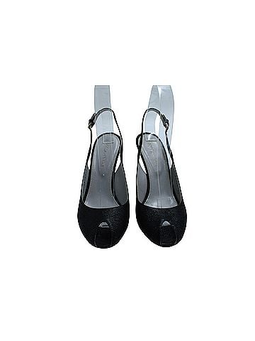 Sergio Rossi Sergio Rossi Peep Toe Slingback Heels in Black Textured Leather (view 2)