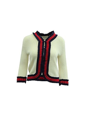 Gucci Gucci Knitted Web-Trim Jacket in Beige Wool (view 1)