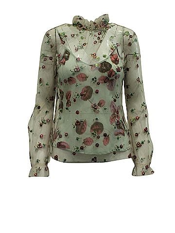 Luisa Beccaria Luisa Beccaria Floral Embroidered Mesh Blouse in Multicolor Polyester (view 1)