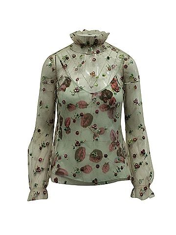 Luisa Beccaria Luisa Beccaria Floral Embroidered Mesh Blouse in Multicolor Polyester (view 2)