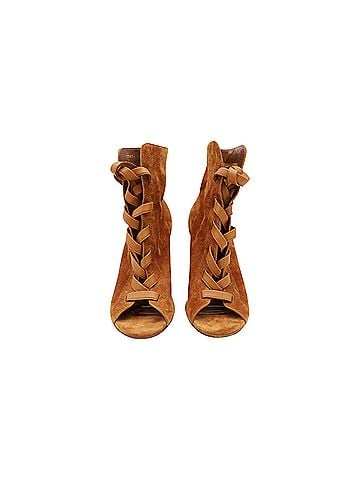 Gianvito Rossi Gianvito Rossi Brooklyn Peep-Toe Ankle Boots in Brown Suede (view 2)