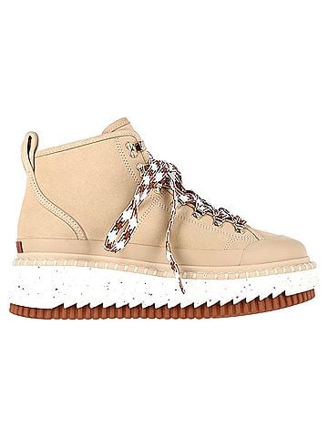 Chloé  Chloé Lilli Nubuck Platform Ankle Boots in Beige Sheepskin (view 1)