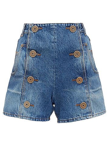 Balmain Balmain Washed Bronze Coin Button High Waisted Denim Shorts (view 1)