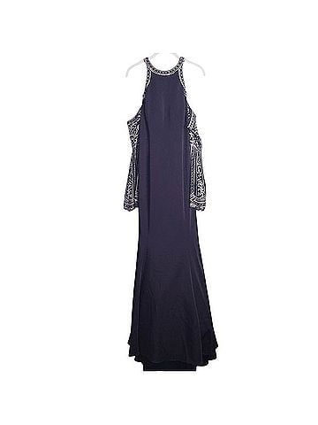 Ellie Wilde Mon Cheri Black Silver Embroidered Bellsleeve Cold Shoulder  Cocktail Dress (view 2)