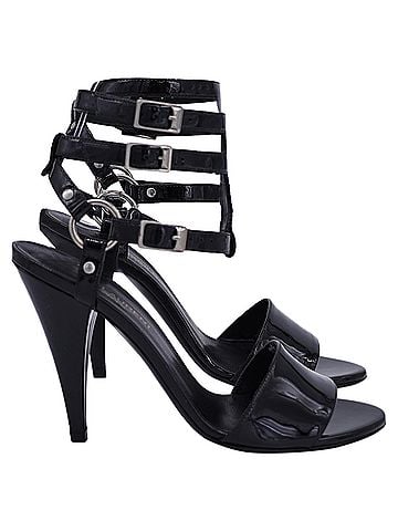 Saint Laurent Saint Laurent Ankle Cage Strap Heels in Black Patent Leather (view 1)