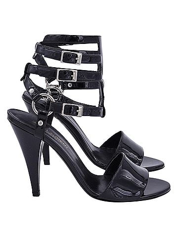 Saint Laurent Saint Laurent Ankle Cage Strap Heels in Black Patent Leather (view 2)