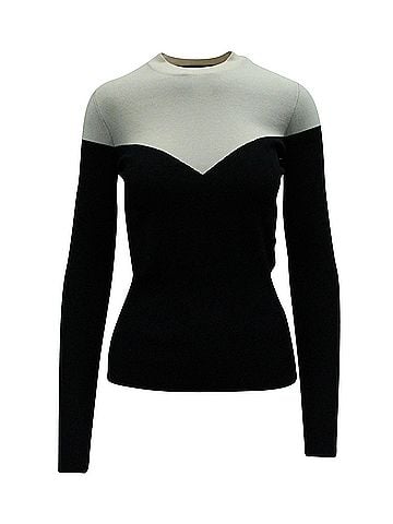 Paule Ka Paule Ka Bi-Color Long Sleeves Knit Top in Black and Beige Viscose  (view 1)