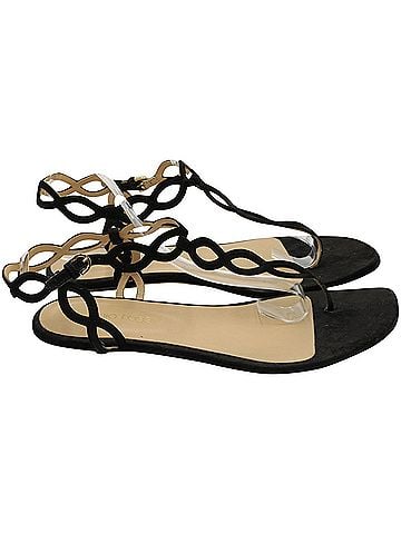 Sergio Rossi Sergio Rossi Laser-Cut Curved Design Flat Sandals in Black Suede (view 1)