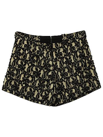 Alice + Olivia Alice & Olivia Embellished Guipure Shorts in Black Polyester (view 2)